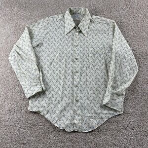 Vintage 70s Kmart Shirt Mens Medium Beige Geometric Long Sleeve Button Up Casual